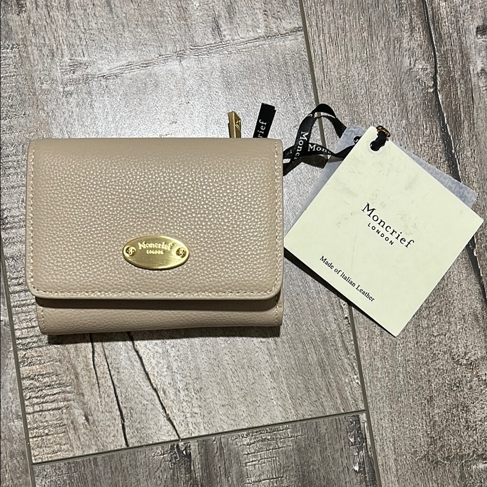 Tan Leather Wallet with Gold Hardware and Minimalist Design